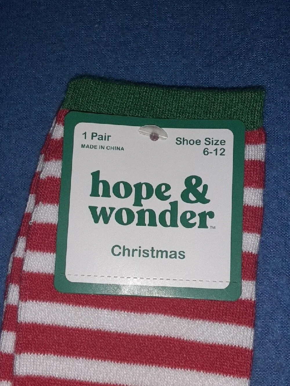 Christmas Women's Red & White Stripe Socks with Green Trim